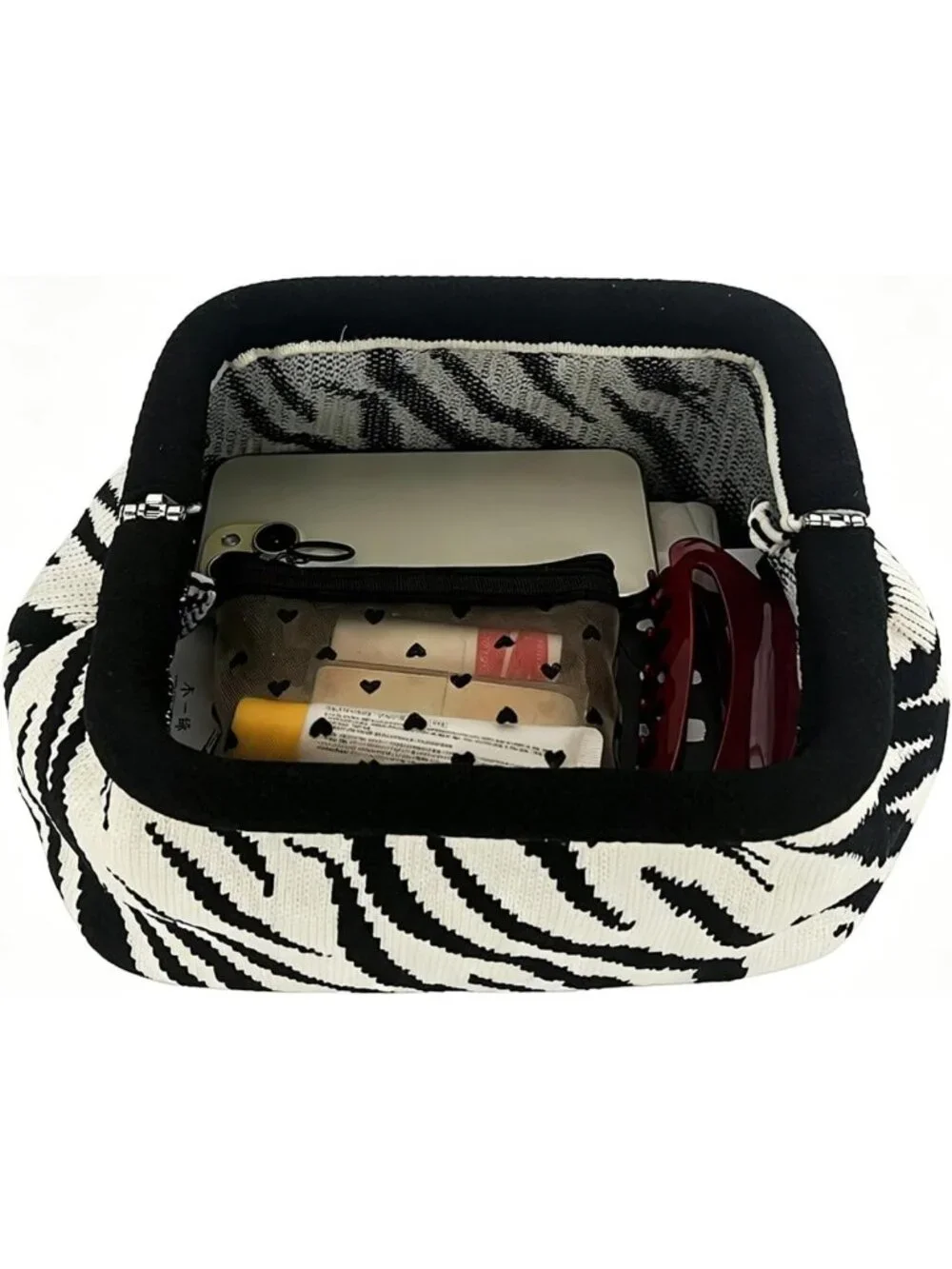 Zebra Print Clutch Purse for Women | Knit Crochet Striped Evening Bag, Stylish